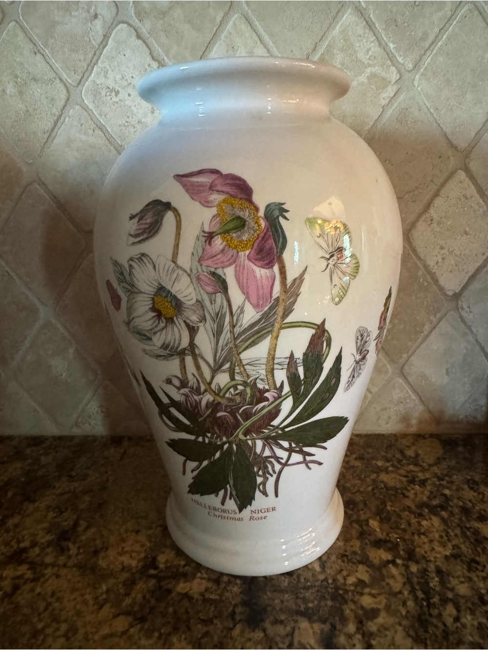 Portmeirion Botanic Garden Large Ceramic Vase with Pink Floral and Green 10”
